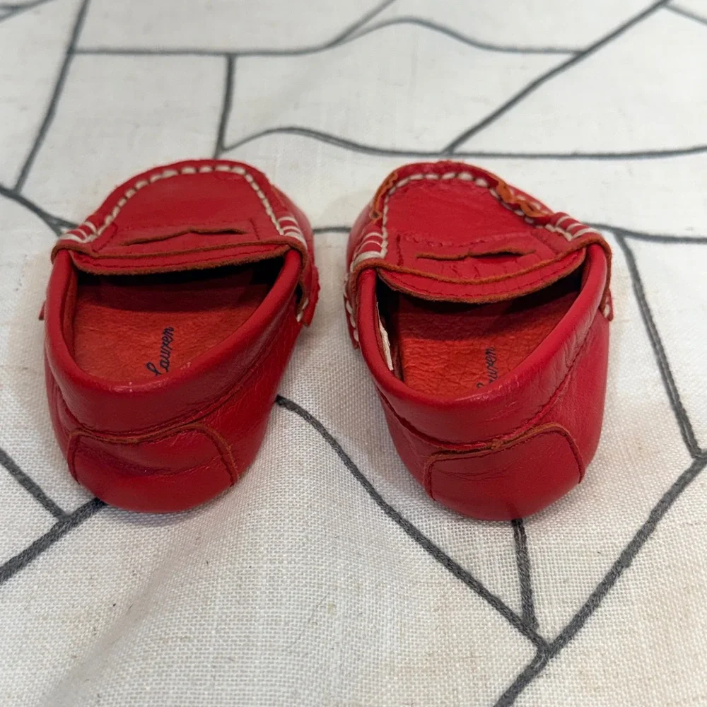 Ralph Lauren Loafers Size 2 Red Leather Infant Penny Moc Toe Slip On Shoes‎